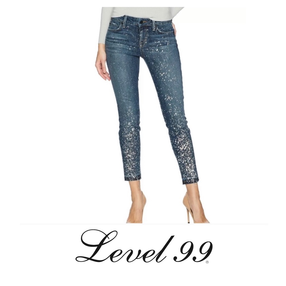 Level 99 Amber Paint Splatter Skinny Jeans